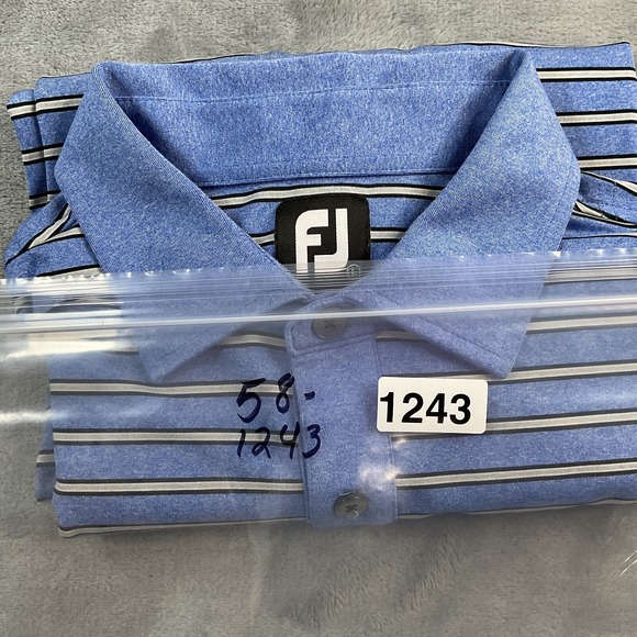 Footjoy Men Lg Shirt Blue Black Stripe Polo Short Sleeve Golf Casual Performance - Picture 15 of 15